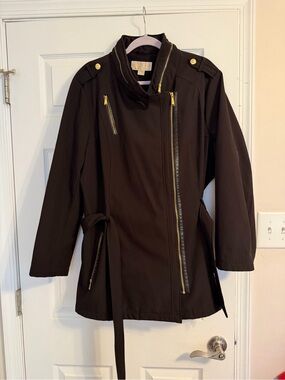 Michael Kors Black Trench Coat with Gold Hardware